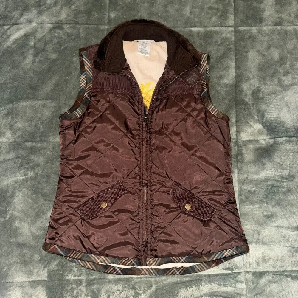 Cabi Puffer Vest Women's Small Brown Lined Quilted Pockets Vintage Boho‎ Cottage